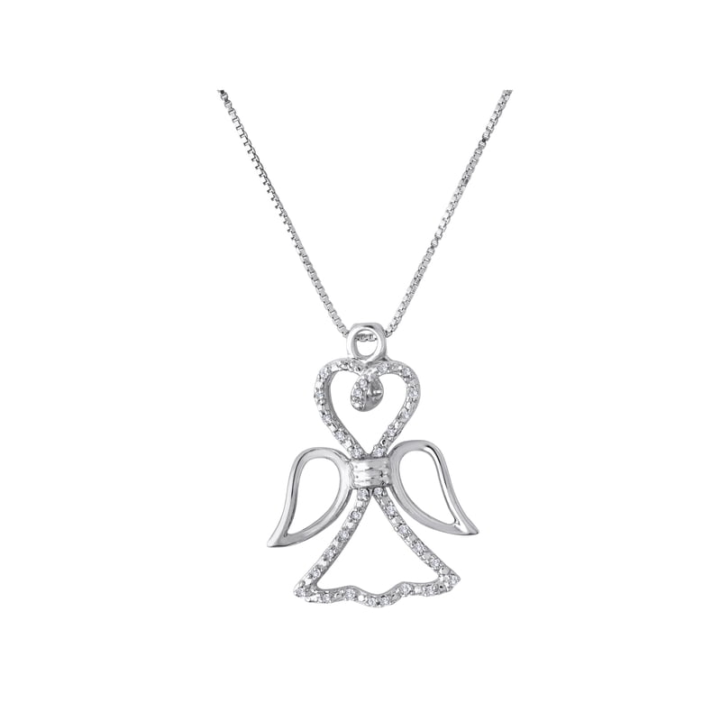 Sterling Silver 1/10 Carat T.W. Diamond Angel Pendant Necklace 18 Inch