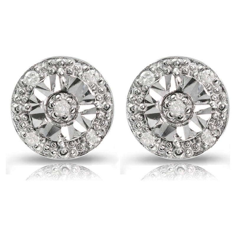 Sterling Silver 0.10ct Diamond Round Stud Earrings - Miracle Set