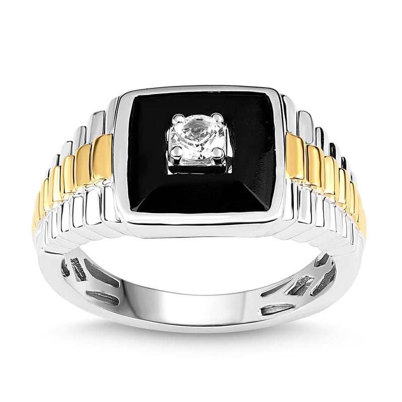 Men's Lab-Created Onyx & White Sapphire Sterling Silver & 14K Gold Plated Ring