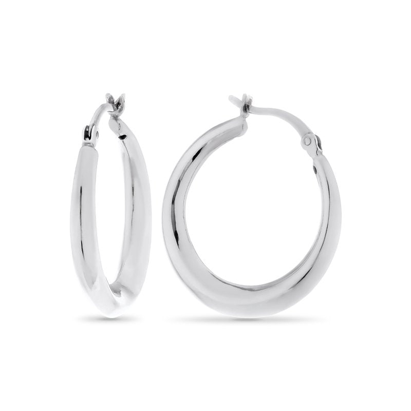 Sterling Silver Graduated Hoop Earrings - 25mm Polished Circle Earrings