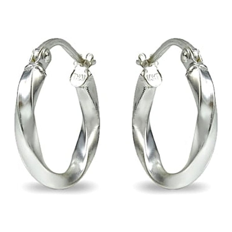 Sterling Silver Twist Round Hoop Earrings - 15mm, 50mm, 60mm Sizes