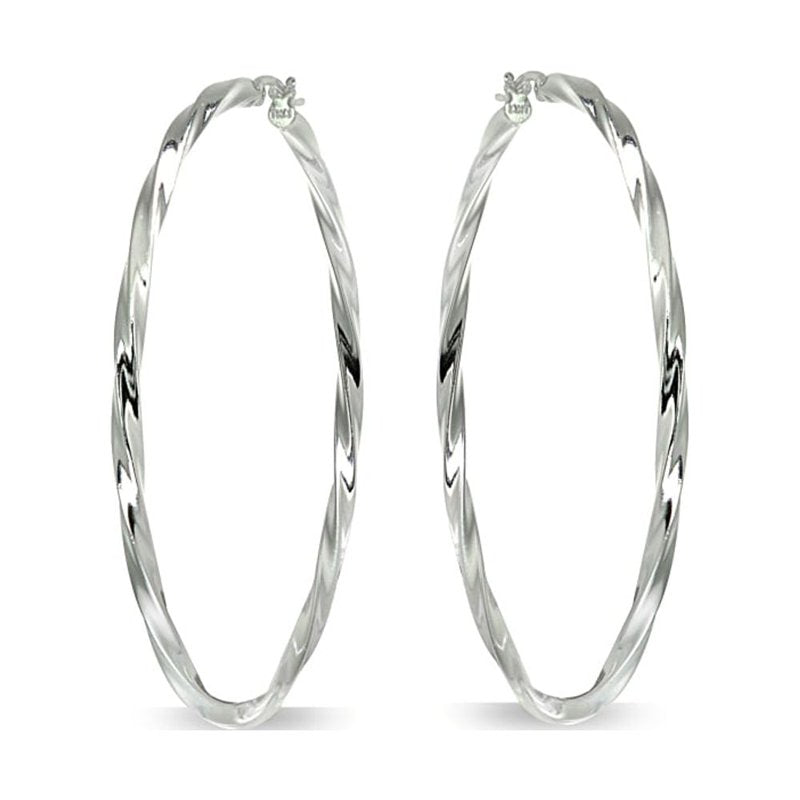 Sterling Silver Twist Round Hoop Earrings - Multiple Sizes