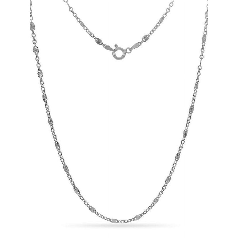 Sterling Silver Alternating Open Link Necklace 24 Inch - Elegant Italian Jewelry