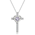 Sterling Silver Birthstone Heart Cross Pendant Necklace for Women & Teens