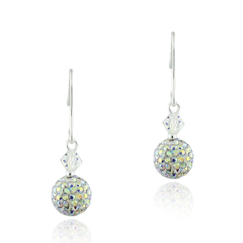 Sterling Silver Aurora Borealis Crystal Fireball Drop Earrings - Elegant Jewelry