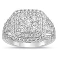 Sterling Silver Cluster Round Simulated Diamond Cocktail Ring - Multiple Sizes