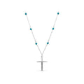 Sterling Silver Cross Necklace with Turquoise Beads 18 Inch Chain