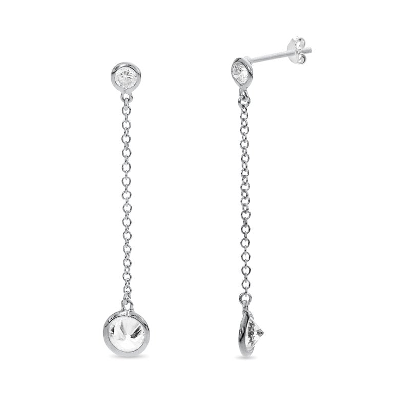 Sterling Silver Cubic Zirconia Drop Earrings with Chain - Hypoallergenic Jewelry