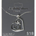 Sterling Silver Dog Heart Pendant Necklace with Cubic Zirconia - 18 Inch