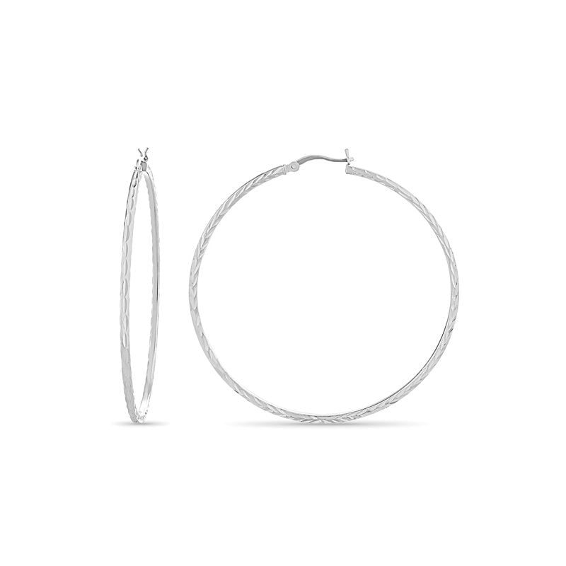 Sterling Silver Square Tubing Hoop Earrings with Diamond Cut Texture