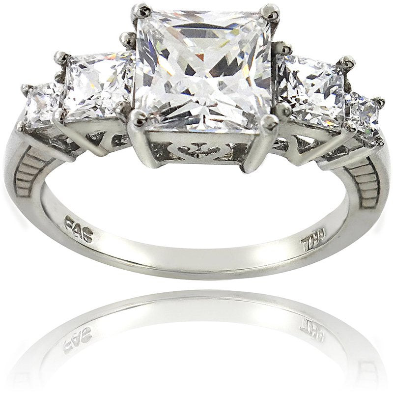 Sterling Silver Engagement Ring with Cubic Zirconia - Multiple Sizes