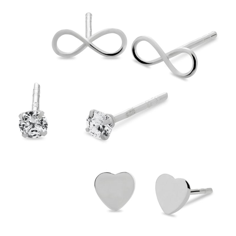 Sterling Silver Heart Earrings Set with Cubic Zirconia & Infinity Design