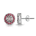 Sterling Silver Ruby and Diamond Accent Stud Earrings - Illusion-Set Jewelry