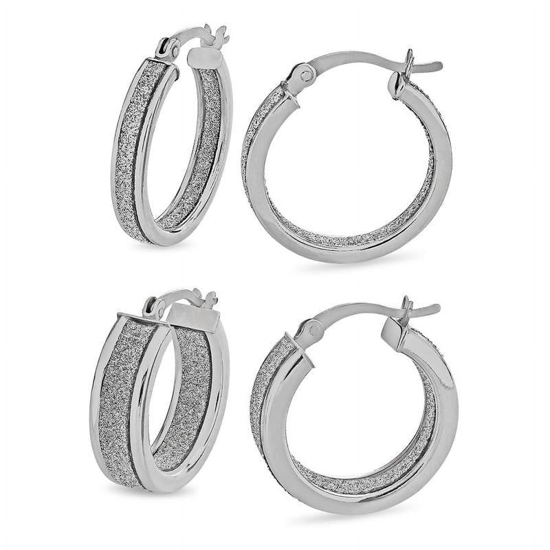 Sterling Silver Glitter Hoop Earrings Set - Multiple Colors & Quantities