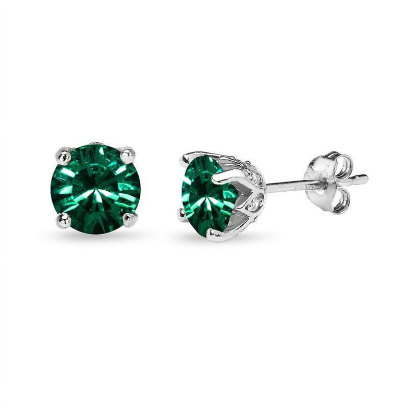 Sterling Silver Green Crown Stud Earrings with Swarovski Crystals