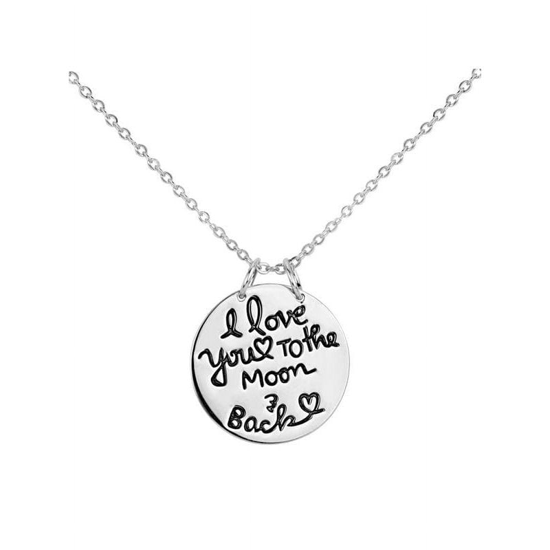 Sterling Silver Moon and Back Disc Necklace 18 Inch Chain - I Love You Gift