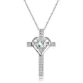 Sterling Silver Birthstone Heart Cross Pendant Necklace for Women & Teens
