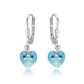 Sterling Silver Heart Dangle Earrings with Swarovski Crystals - Light Blue