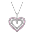 Sterling Silver Plated Heart Pendant with Pink Sapphire CZ Accent - 18 Inch Necklace