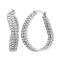 Sterling Silver Platinum Plated Wave Hoop Earrings with CZ Stones