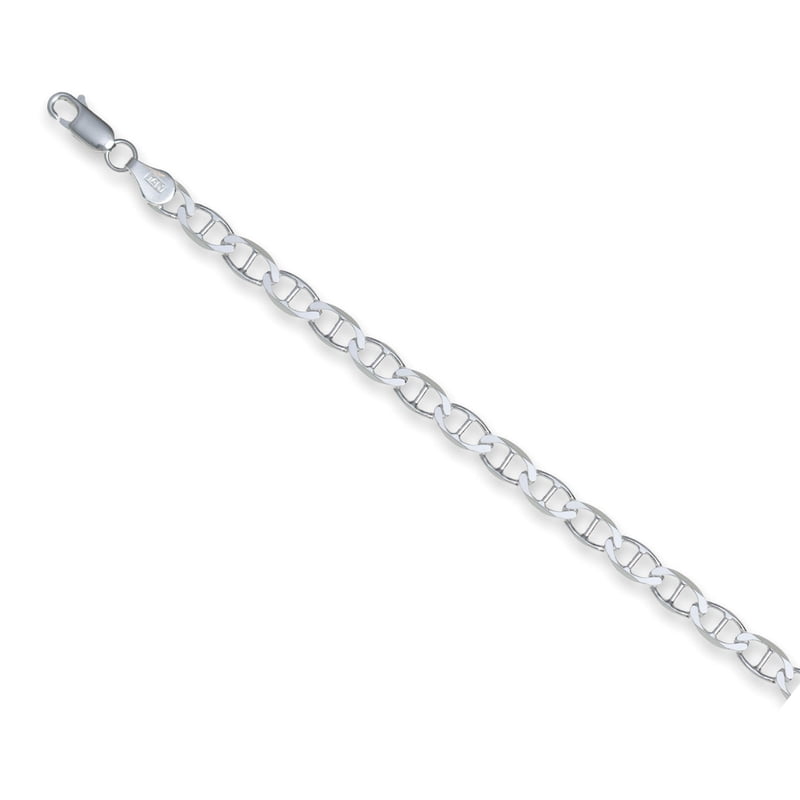 Sterling Silver Mariner Chain Necklace 5.4mm Flat Link 24 Inch