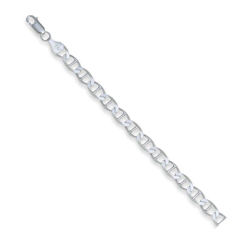 Sterling Silver Mariner Chain Necklace 6.3mm Flat Link 20-Inch
