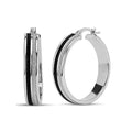 Sterling Silver Rhodium Plated Black and White Glitter Hoop Earrings - 1.25 Inches