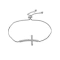 Sterling Silver Rhodium Plated Cubic Zirconia Cross Bolo Bracelet 7-10 Inch Adjustable