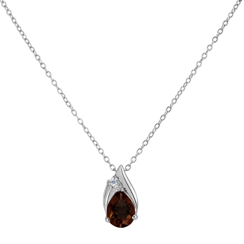 Sterling Silver Garnet & White Sapphire Pendant Necklace 18 Inches