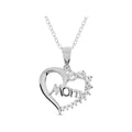Sterling Silver Rhodium Plated Heart Pendant Necklace for Mom with Cubic Zirconia, 18 Inch Chain