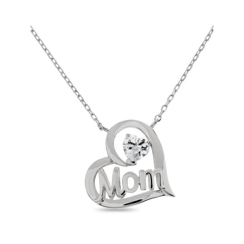Sterling Silver Rhodium Plated Mom Heart Pendant Necklace 18 Inches