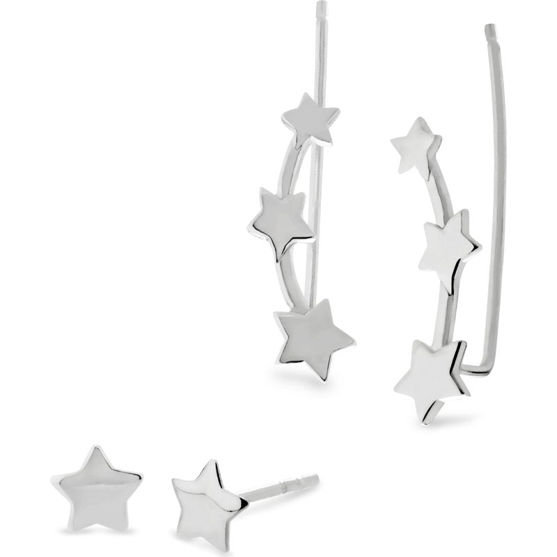 Sterling Silver Star Ear Cuff & Stud Earrings Set - Shimmering Jewelry
