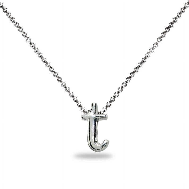 Sterling Silver Letter T Necklace 15-Inch Initial Pendant with Extender