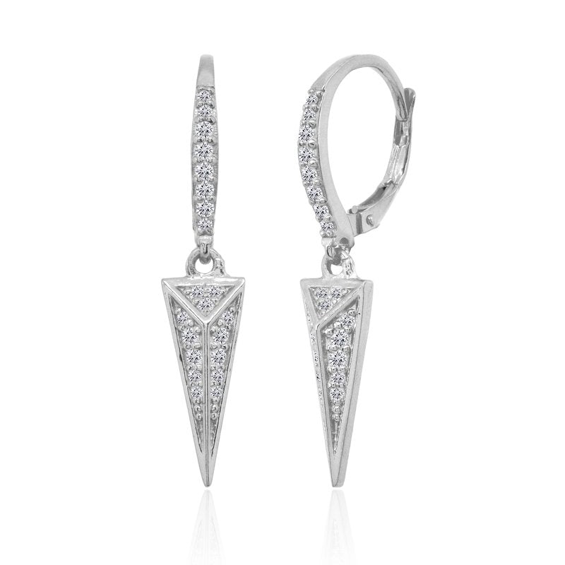 Sterling Silver Triangle Cubic Zirconia Drop Dangle Earrings - Women & Teens