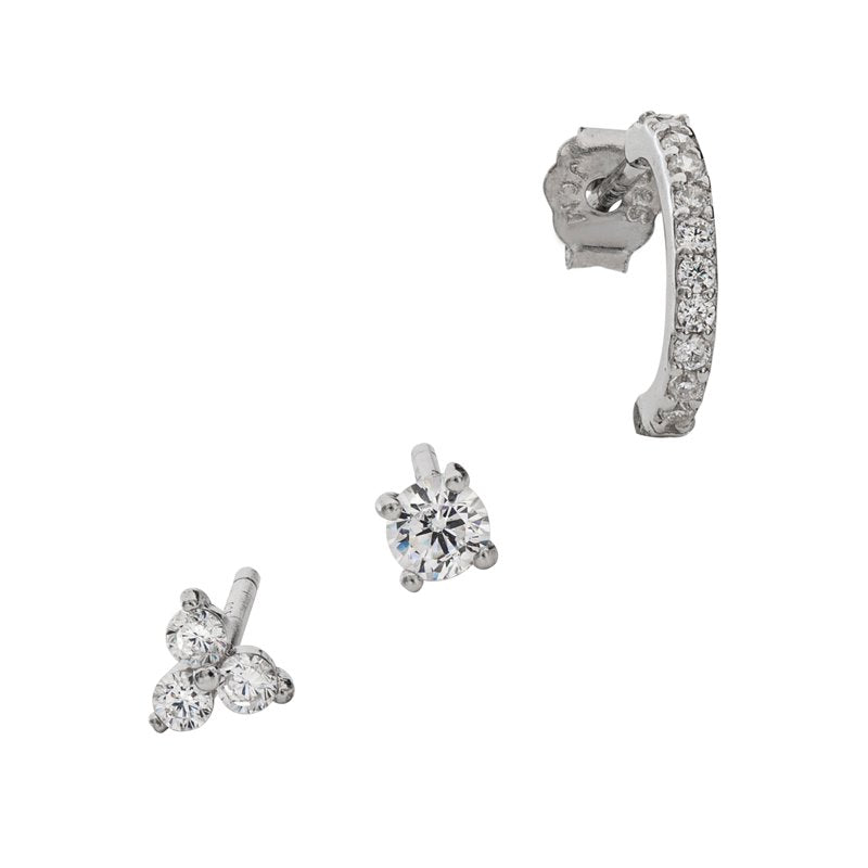 Sterling Silver 3-Piece Earring Set with Cubic Zirconia - Women’s Jewelry
