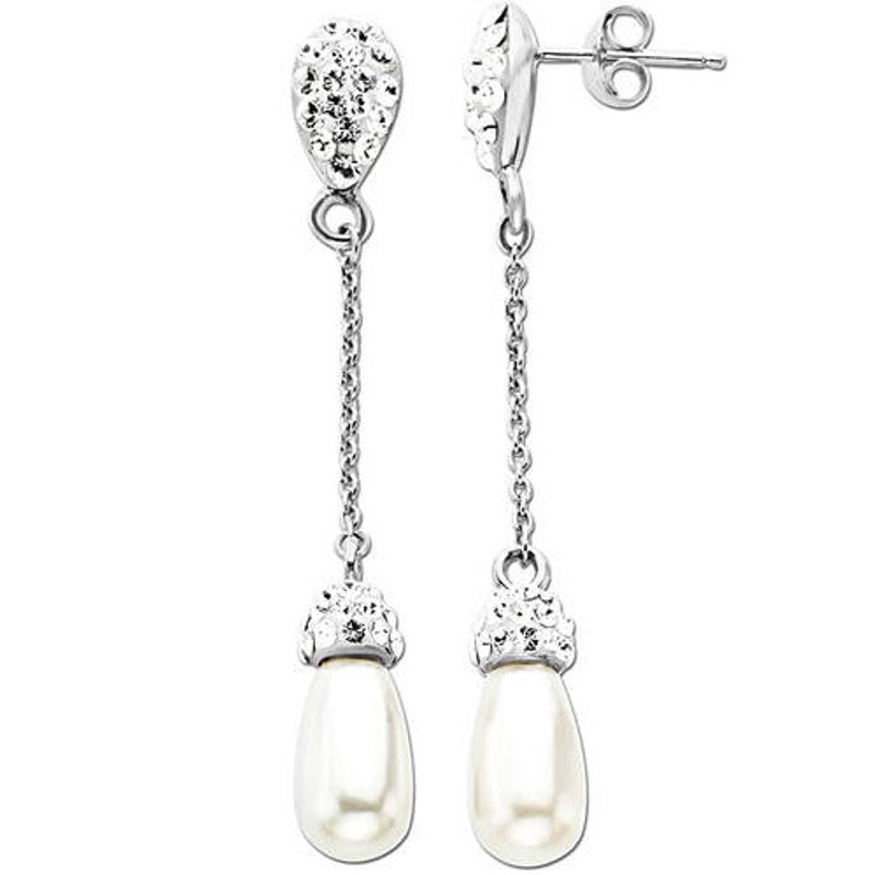 Sterling Silver Faux Pearl Drop Earrings with Swarovski Elements