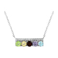 Sterling Silver Multi-Gemstone Bar Necklace - 18 Inch Pendant