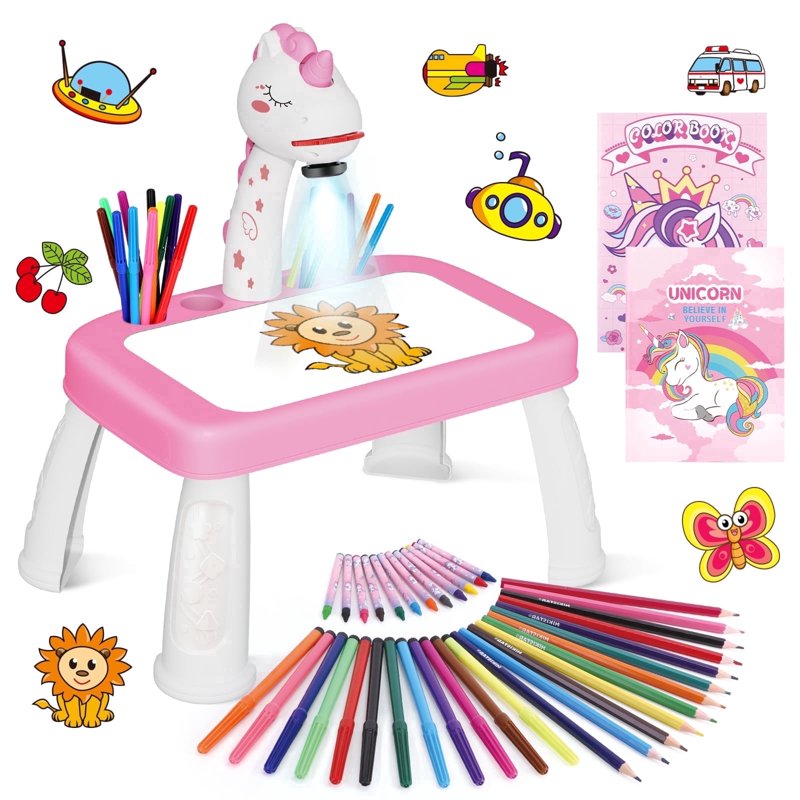 Kids Art Projector Kit with Drawing Supplies and Unicorn Design - Educational Craft Set for Children 3+
