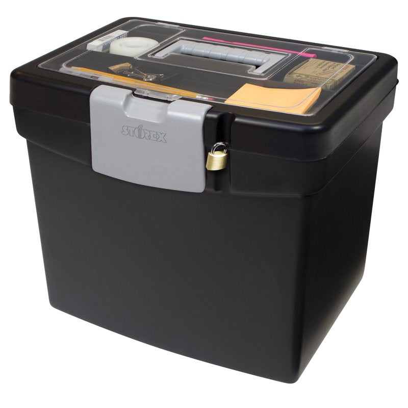 Large File Storage Box with Lockable XL Lid - Black Office Organizer