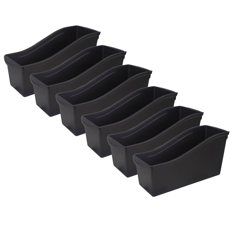 Large Book Storage Bins Pack of 6 - Black Plastic Organizer with Handles