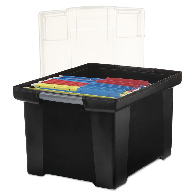 Storex Plastic File Tote Storage Box - Letter & Legal Size, Snap Lid, Black