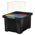 Storex Plastic File Tote Storage Box - Letter & Legal Size, Snap Lid, Black