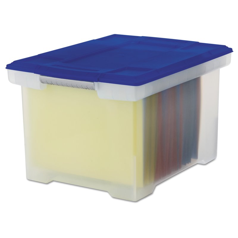 Plastic File Tote Storage Box with Snap-On Lid - Clear Blue, Letter & Legal Size