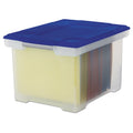 Plastic File Tote Storage Box with Snap-On Lid - Clear Blue, Letter & Legal Size