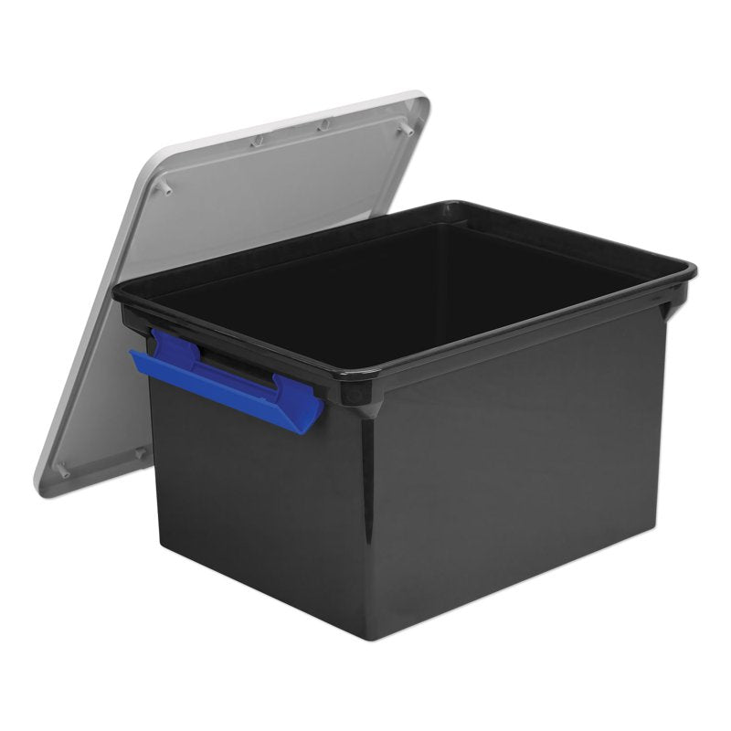 Heavy-Duty Portable File Tote with Locking Handles, Letter & Legal Size, Black/Silver