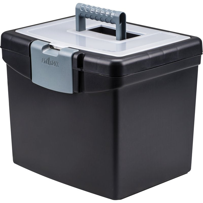 Portable File Storage Box with Lockable Lid 14.9x11x12.1 Inch Black