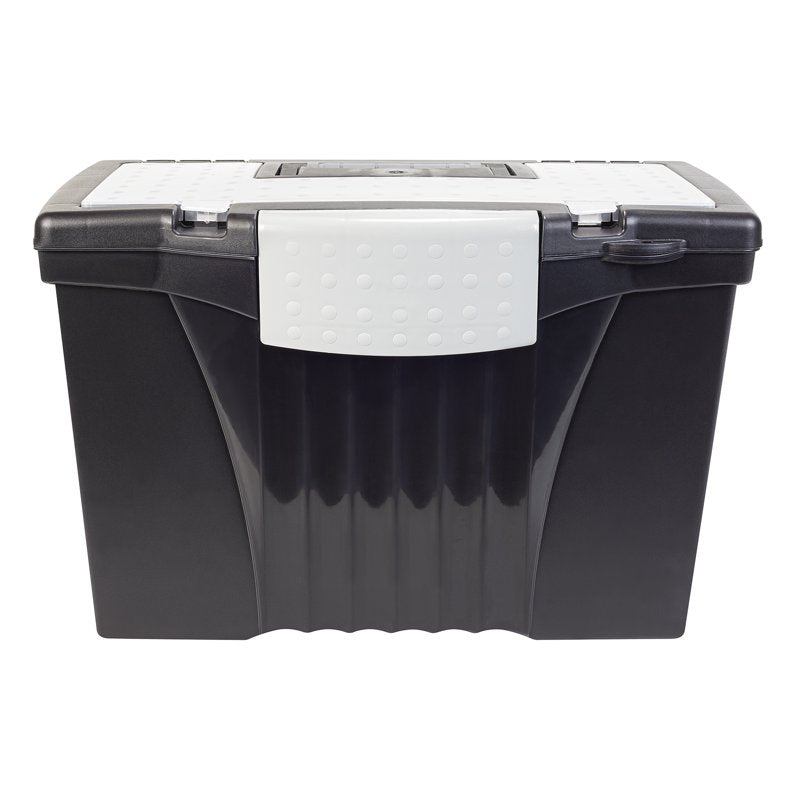 Portable File Storage Box with Handle, Lockable Organizer for Letter & Legal Documents, Black