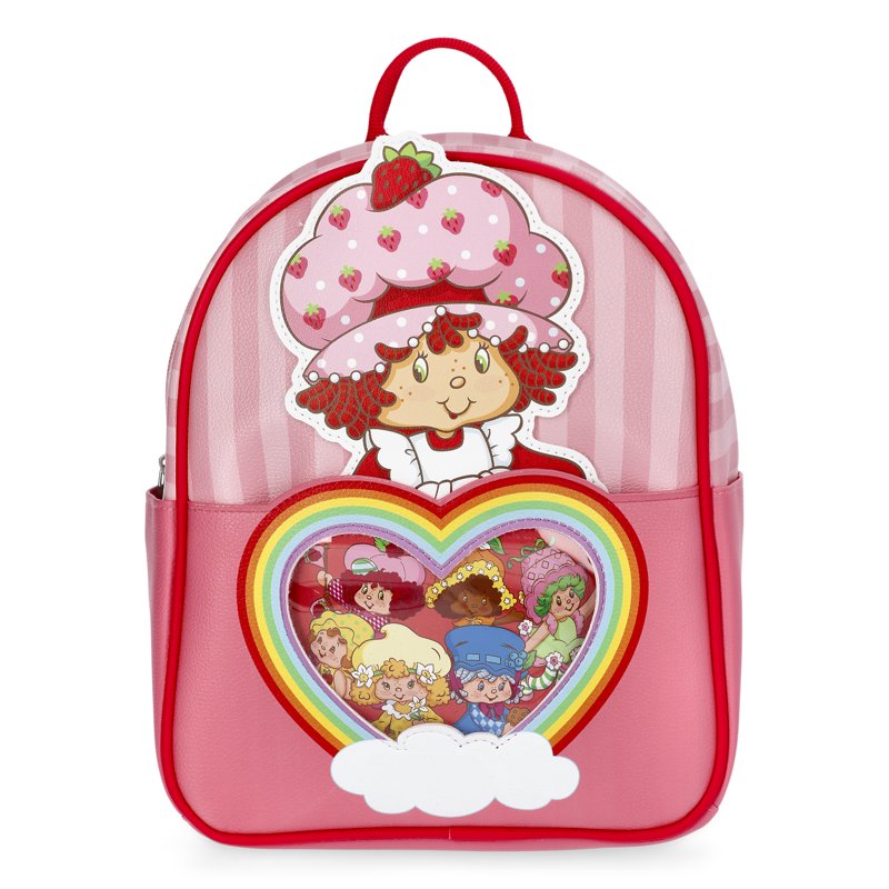 Women's Faux Leather Mini Backpack with Rainbow Heart - Pink