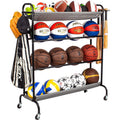 Multi-Layer Ball Storage Rack with Hooks & Bat Holder - Rolling Sport Equipment Organizer