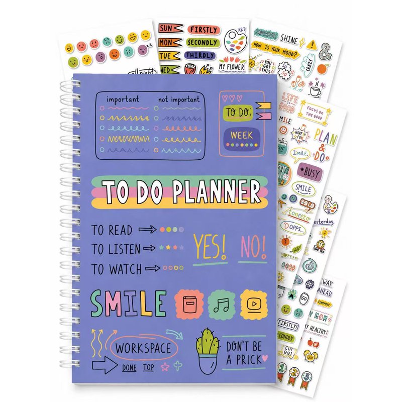 Aesthetic To Do Notebook with Stickers - Undated Daily Planner for Students